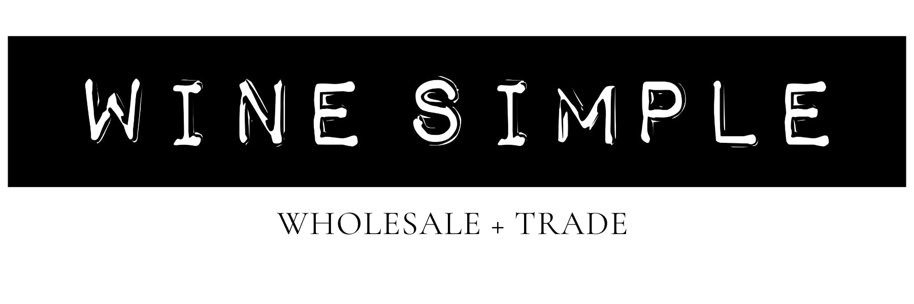 Wine Simple logo with 'Wholesale + Trade' text on a black background